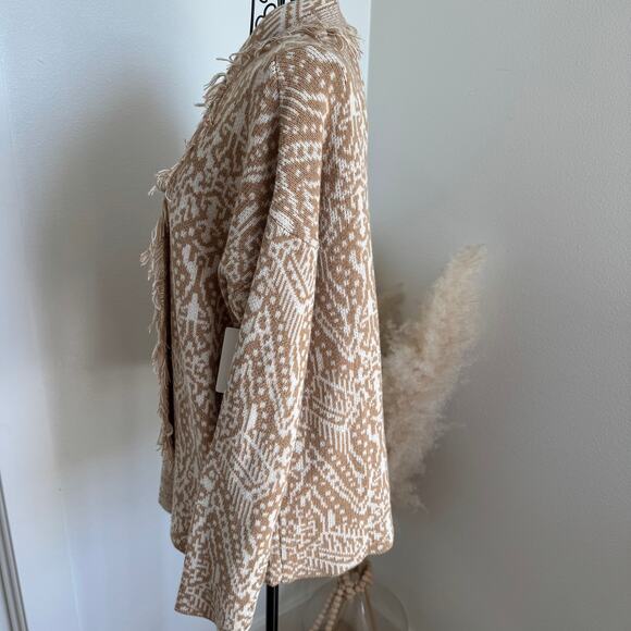 Lucky Brand Fringe Boho Western Shawl Collar Jacquard Knit Cardigan NWT XS - Picture 6 of 12
